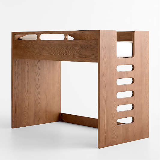 Bridgeman Hazelnut Wood Kids Twin Loft Bed with Ladder
