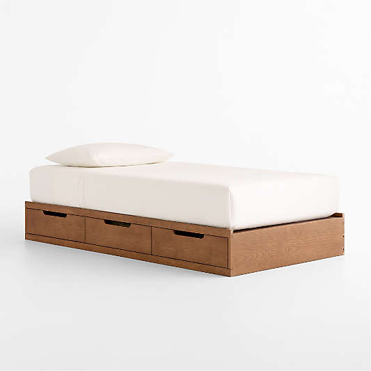 Bridgeman Hazelnut Wood Twin Kids Storage Trundle Bed