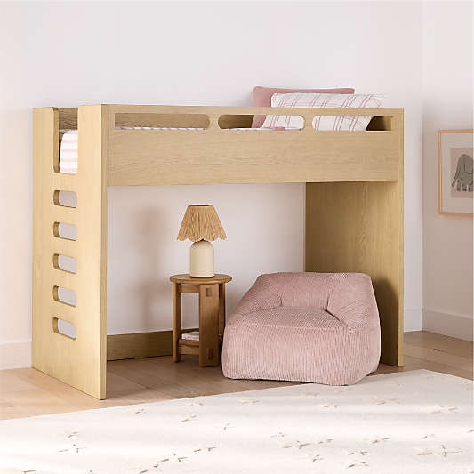 Bridgeman Natural Oak Wood Kids Twin Loft Bed with Ladder