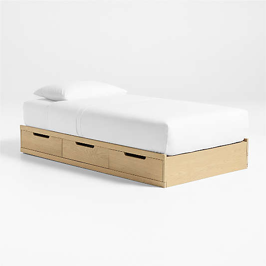 Bridgeman Natural Oak Wood Twin Kids Storage Trundle Bed