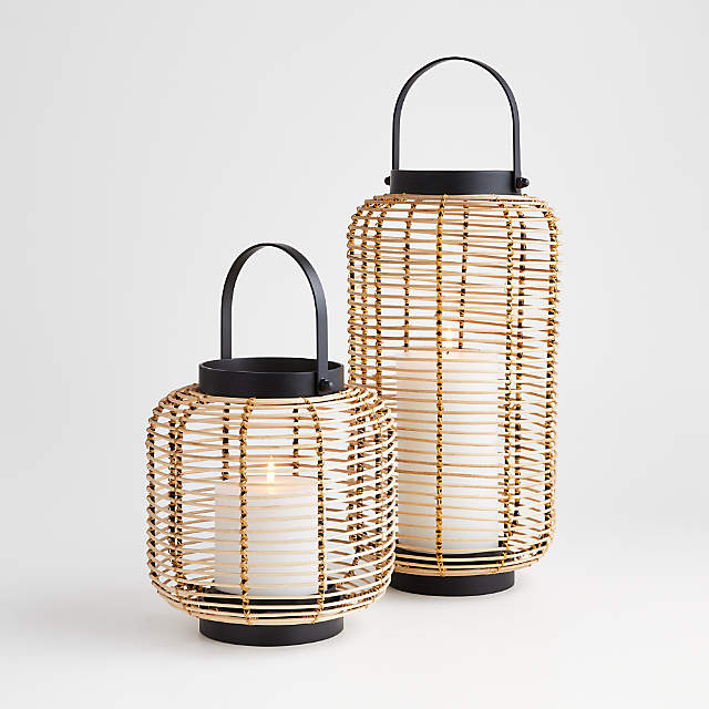 rattan wicker bulbous garden lanterns