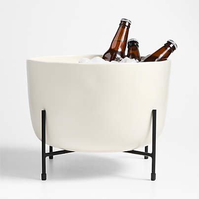 Bristol Ceramic Beverage Tub with Black Iron Stand