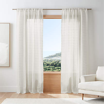 Briza White Windowpane European Flax ™-Certified Linen Sheer Window Curtain Panel 52"x108"