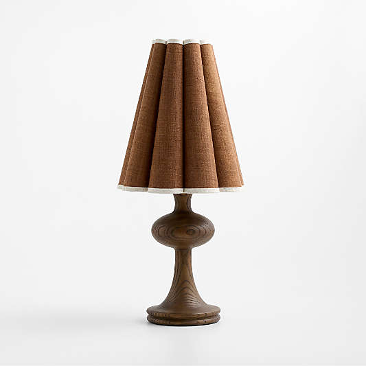 Bramble Wood Table Lamp with Scalloped Fabric Shade 24"