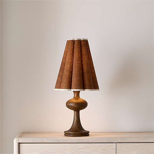 Bramble Wood Table Lamp with Scalloped Fabric Shade 24"