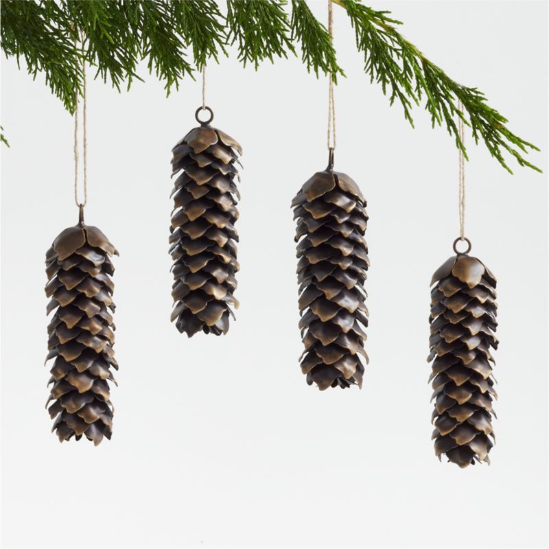 Bronze Metal Pinecone Christmas Tree Ornaments, Set of 4 - image 0 of 1