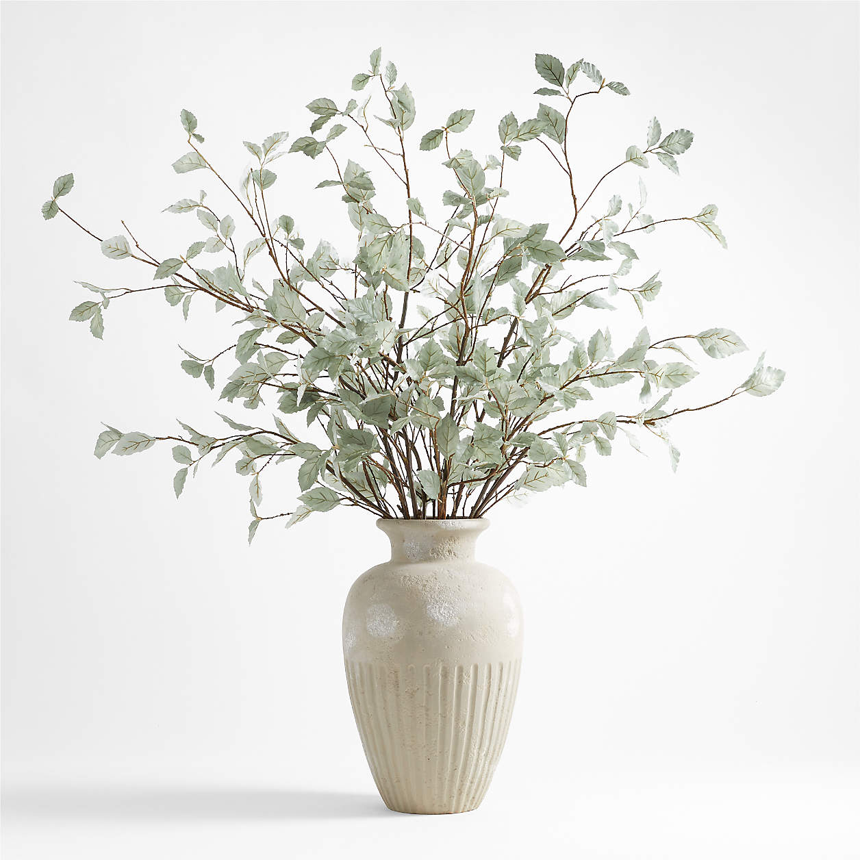 Brooklyn Cannelee Vase and Sage Green Leaf Branch Arrangement Crate