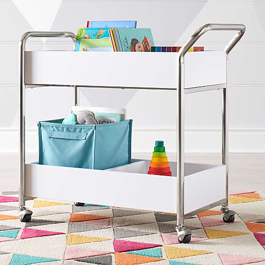 Brooks White/Silver Rolling Book Cart