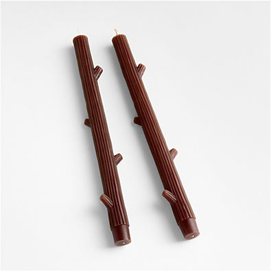 View Brown Branch 12" Taper Candles, Set of 2 details