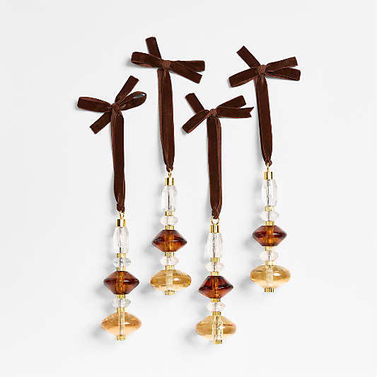 Amber, Gold and Clear Stacked Glass Tree 5.5 Christmas Tree Ornament, Set of 4