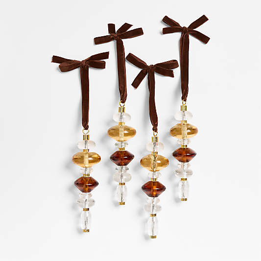 Amber, Gold and Clear Stacked Glass Tree 6.5 Christmas Tree Ornament, Set of 4