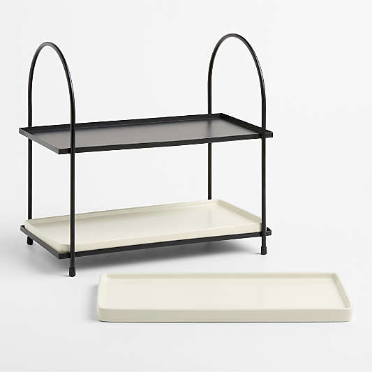 Bristol Ceramic 2-Tiered Server with Black Iron Stand