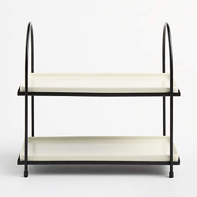 Bristol Ceramic 2-Tiered Server with Black Iron Stand