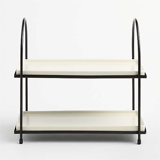 Bristol Ceramic 2-Tiered Server with Black Iron Stand