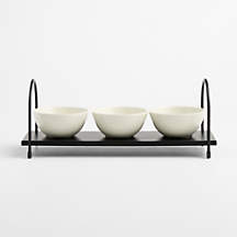Bristol Ceramic 3-Part Server with Black Iron Stand | Crate & Barrel