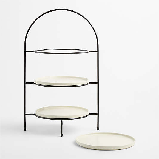 Bristol Ceramic 3-Tiered Server with Black Iron Stand