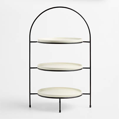 Bristol Ceramic 3-Tiered Server with Black Iron Stand
