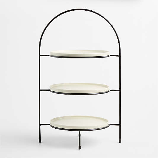 Bristol Ceramic 3-Tiered Server with Black Iron Stand