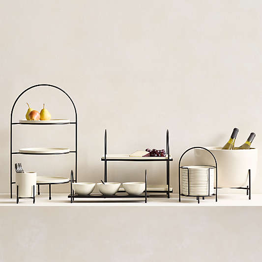 Bristol Ceramic Appetizer Plates with Black Iron Stand, Set of 10