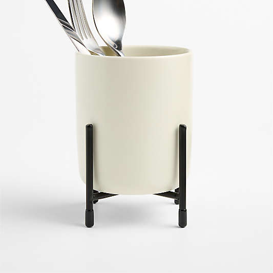Bristol Ceramic Flatware Holder with Black Iron Stand