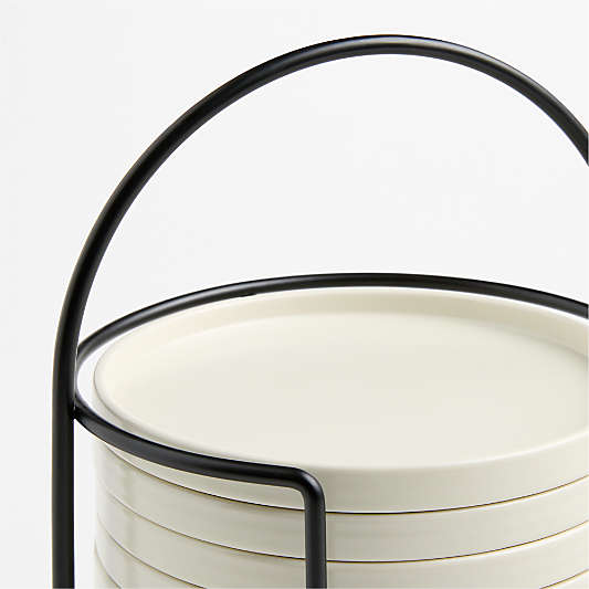 Bristol Ceramic Appetizer Plates with Black Iron Stand, Set of 10