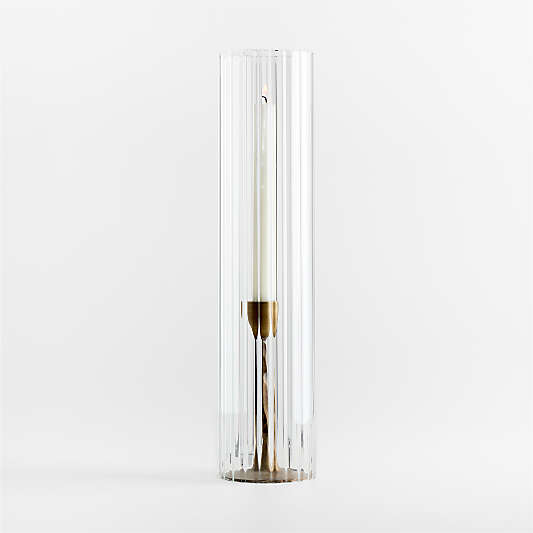Barteau Brass Finish Taper Candle with Glass Candle Holder Sleeve