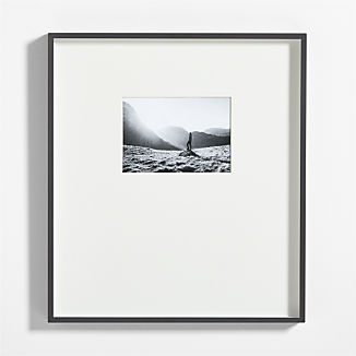 Brushed Black Metal Picture Frame with Horizontal White Mat 5x7