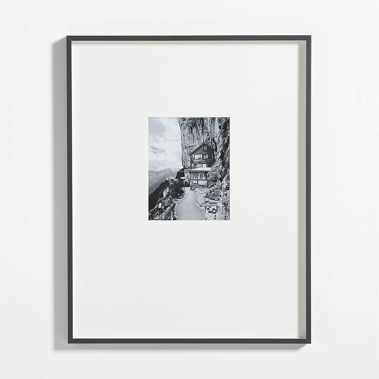 Brushed Black Metal Picture Frame with White Mat 8x10 Crate & Barrel