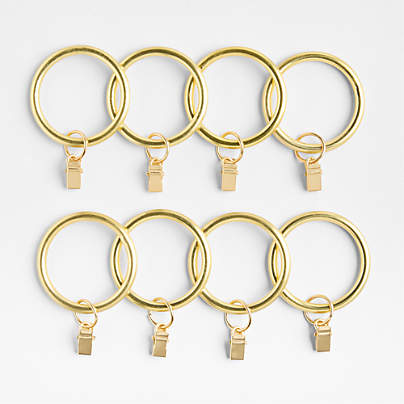 Brushed Brass 1.5" Window Curtain Rings, Set of 8