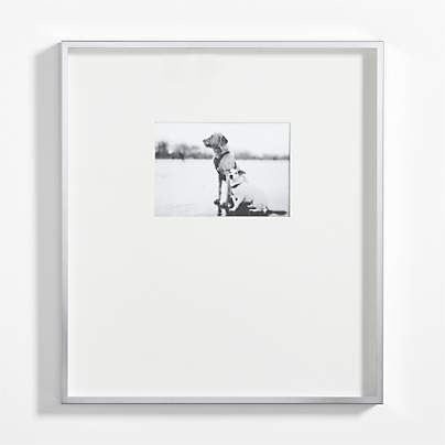 Brushed Silver Metal Picture Frame with Horizontal White Mat 5x7