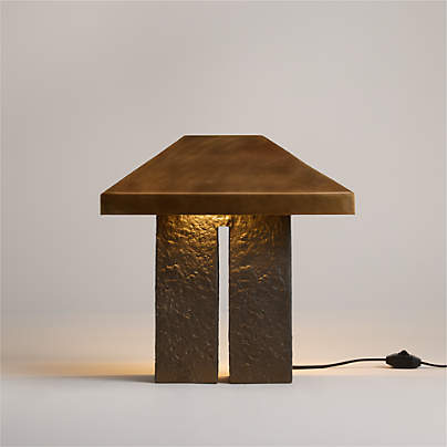 Brutalist Metal Table Lamp with Metal Shade 18.5"
