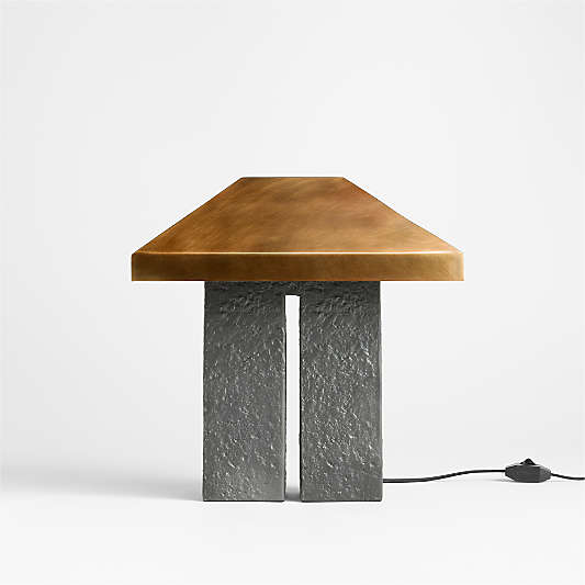 Brutalist Metal Table Lamp with Metal Shade 18.5"