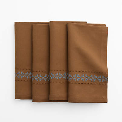 Brown Cross Stitch Napkin, Set of 4
