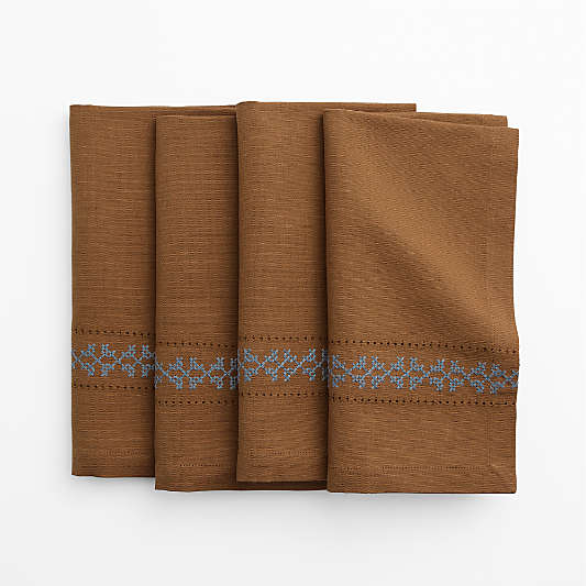 Brown Cross Stitch Napkin, Set of 4