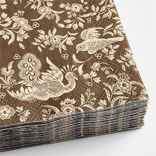 Brown Peacock Printed Cocktail Napkins