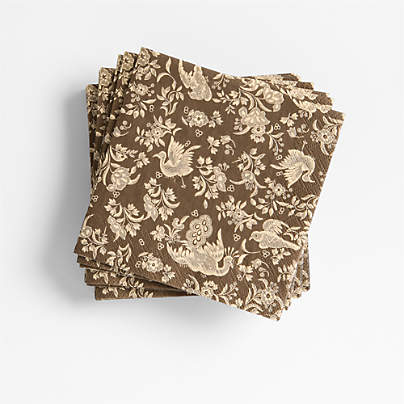 Brown Peacock Printed Cocktail Napkins