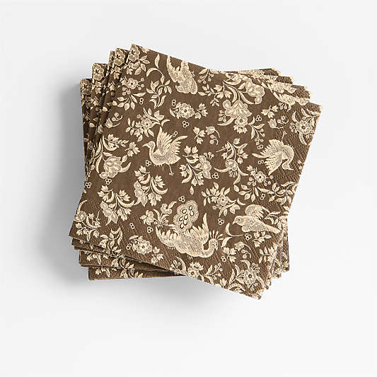 Brown Peacock Printed Cocktail Napkins