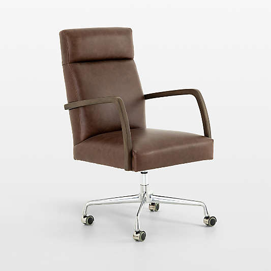 Bryson Havana Brown Leather High Back Stainless Steel Base Office Chair