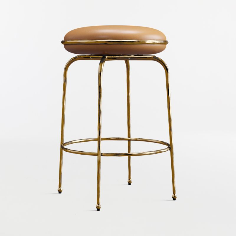 Bess Leather and Metal Backless Swivel Counter Stool by Brigette Romanek - image 2 of 4