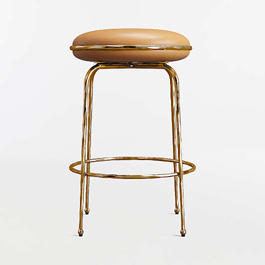 Bess Leather and Metal Backless Swivel Counter Stool by Brigette Romanek