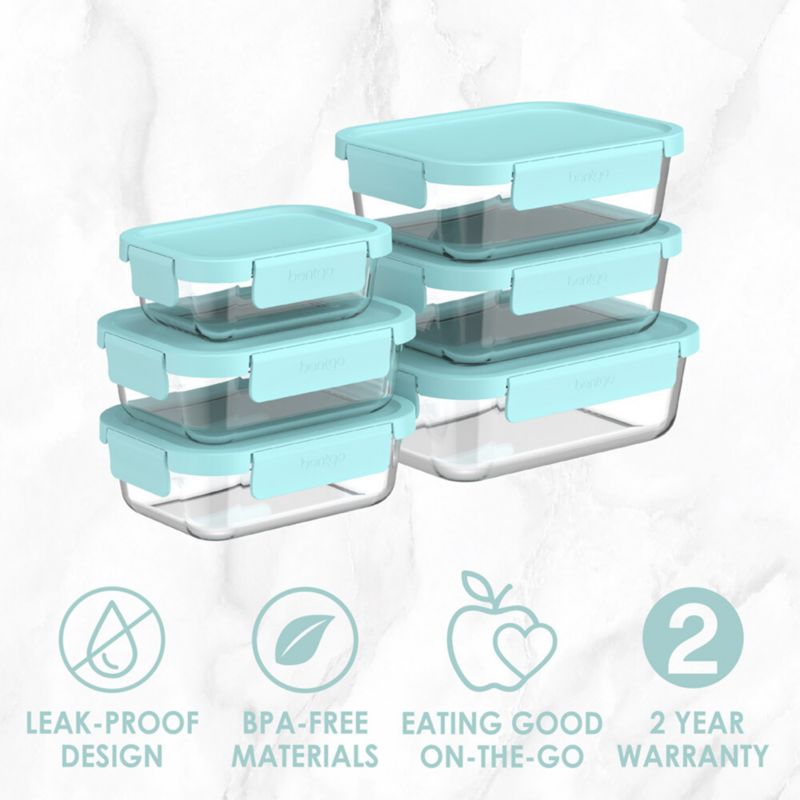 Bentgo Soft Aqua 12-Piece Leak-Proof Glass Food Storage Container Set with Plastic Lids - image 1 of 6