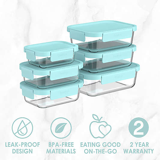 Bentgo Soft Aqua 12-Piece Leak-Proof Glass Food Storage Container Set with Plastic Lids