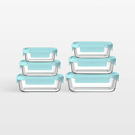 Bentgo Soft Aqua 12-Piece Leak-Proof Glass Food Storage Container Set with Plastic Lids