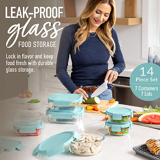 Bentgo Soft Aqua 14-Piece Leak-Proof Glass Food Storage Container Set with Plastic Lids