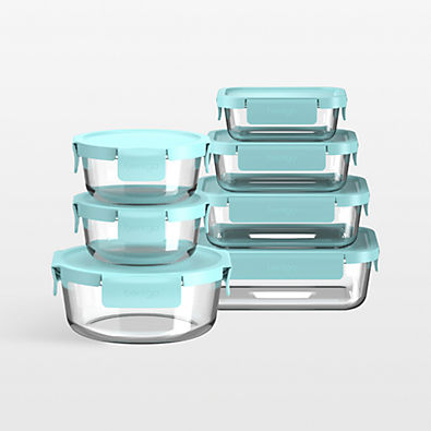 View Bentgo Soft Aqua 14-Piece Leak-Proof Glass Food Storage Container Set with Plastic Lids details