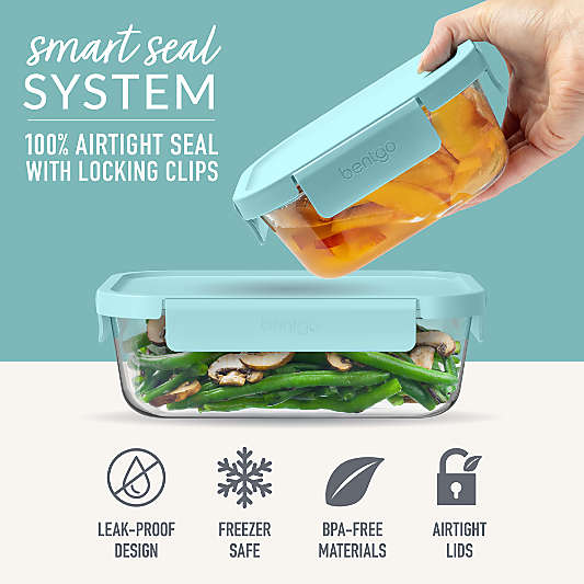 Bentgo Soft Aqua 4-Piece Leak-Proof Square Glass Food Storage Container Set with Plastic Lids