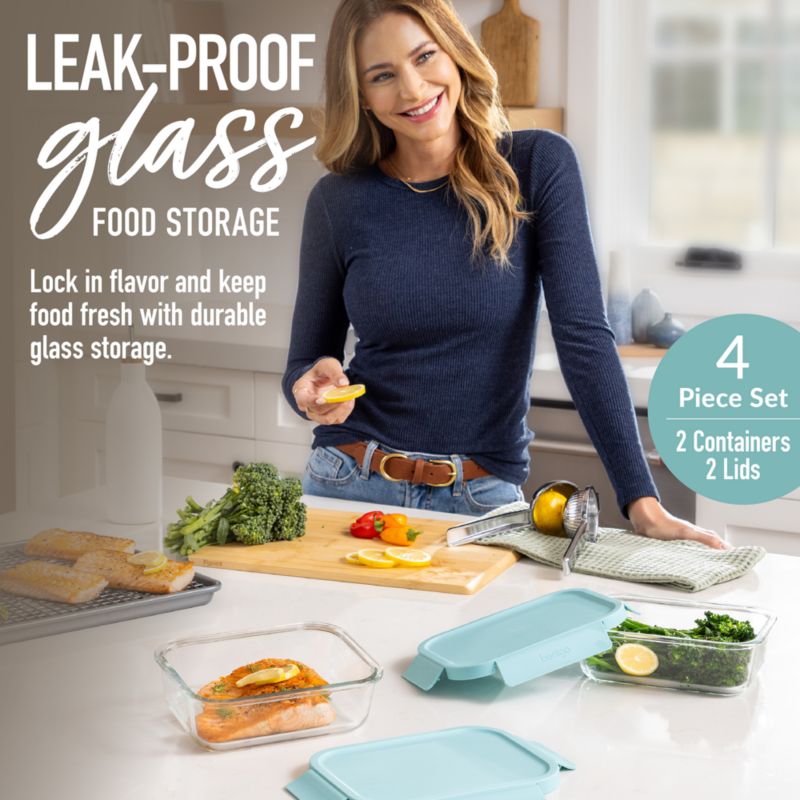 Bentgo Soft Aqua 4-Piece Leak-Proof Square Glass Food Storage Container Set with Plastic Lids - image 4 of 5