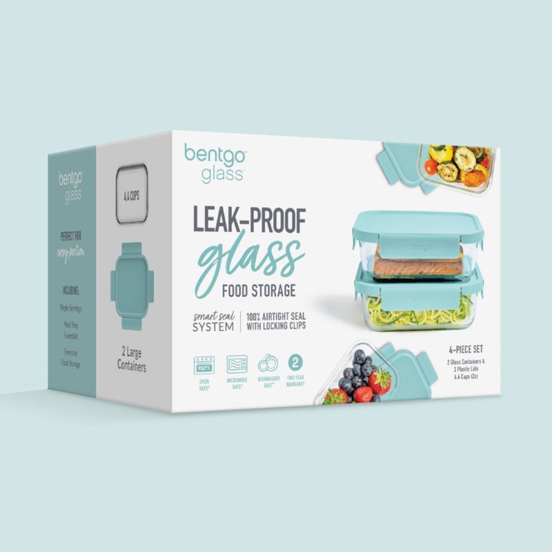 Bentgo Soft Aqua 4-Piece Leak-Proof Square Glass Food Storage Container Set with Plastic Lids - image 3 of 5
