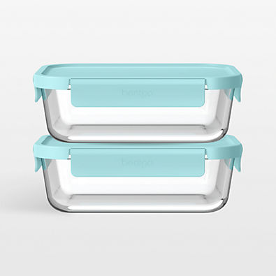 View Bentgo Soft Aqua 4-Piece Leak-Proof Square Glass Food Storage Container Set with Plastic Lids details