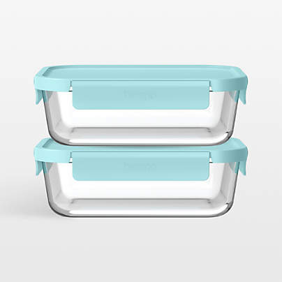 Bentgo Soft Aqua 4-Piece Leak-Proof Square Glass Food Storage Container Set with Plastic Lids